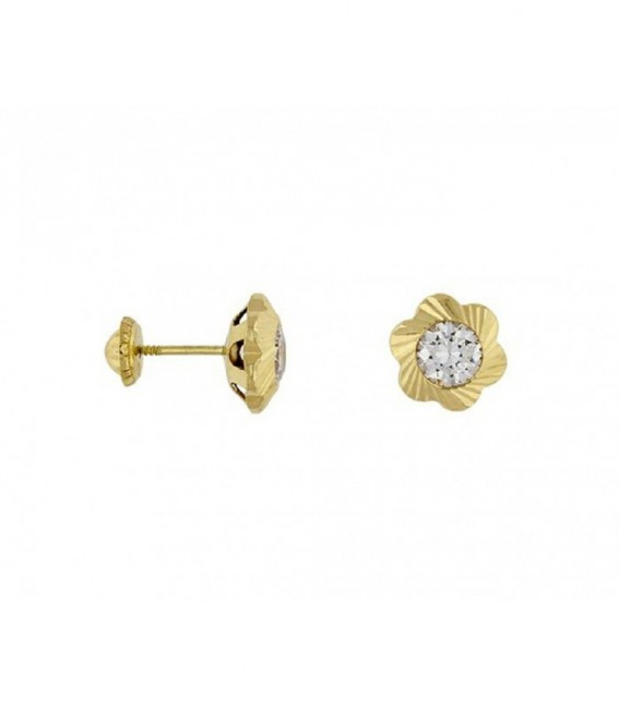 Pendientes Oro 18 Quilates Flor Tallada