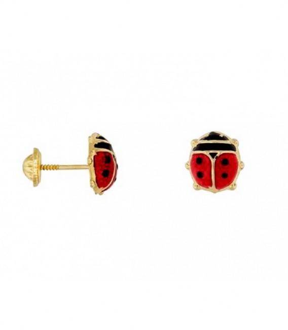 Pendientes Oro 18 Quilates Mariquita Esmalte