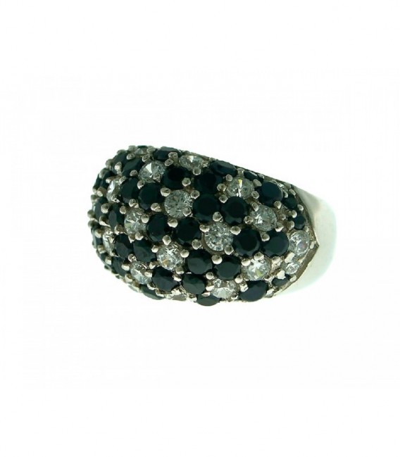 Anillo de Plata con Circonitas Blancas y Negras