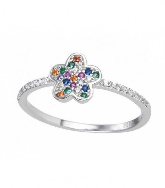 Anillo de Plata Flor con Circonitas de Color